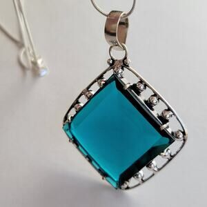 Sterling Silver Blue Quartz Pendant Necklace